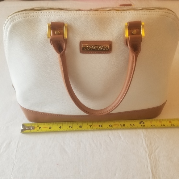 Joy & Iman Leather Timeless Chic Leading Lady Satchel Bag White and Tan Two Tone - Picture 8 of 14